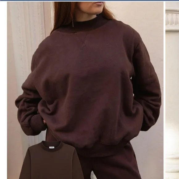 NWT Parke Classic Mockneck in Chocolate Brown Sweatshirt - Fleece - SMALL - Picture 2 of 6
